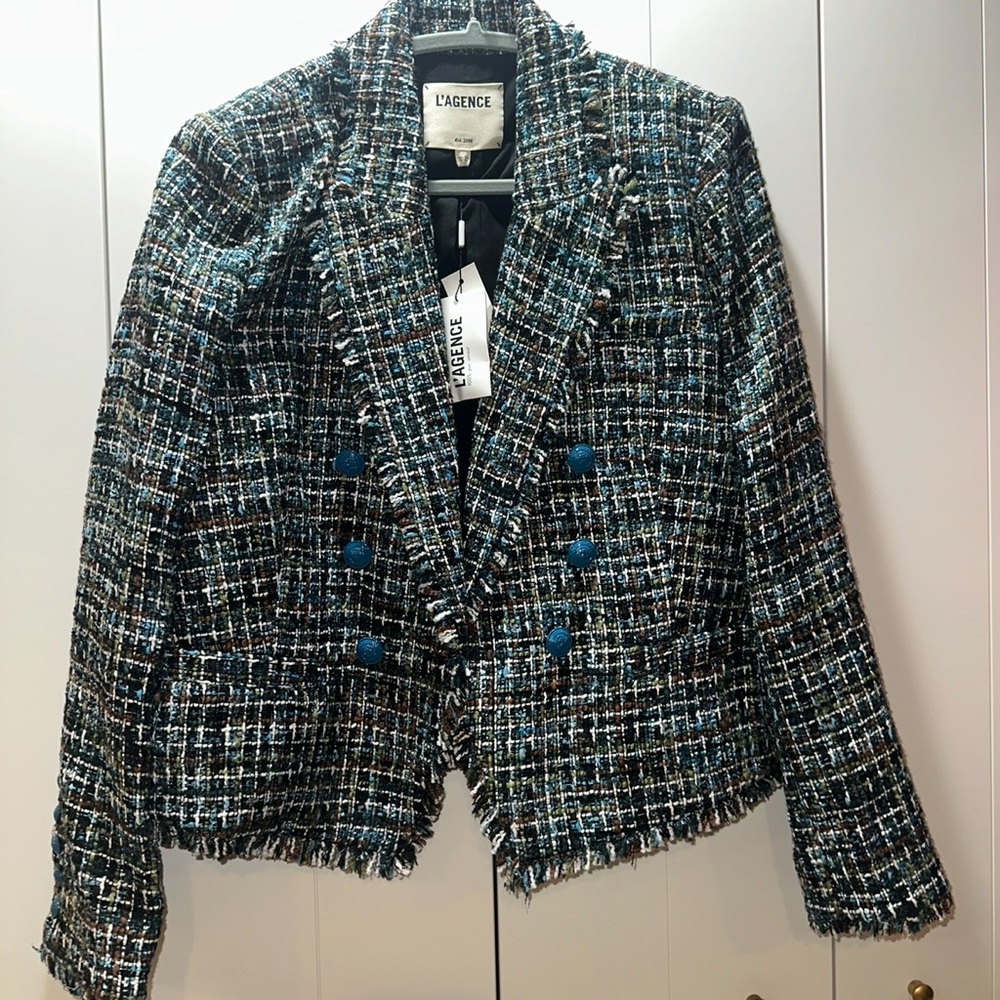 L'AGENCE Tweed Blazer - Black and Blue